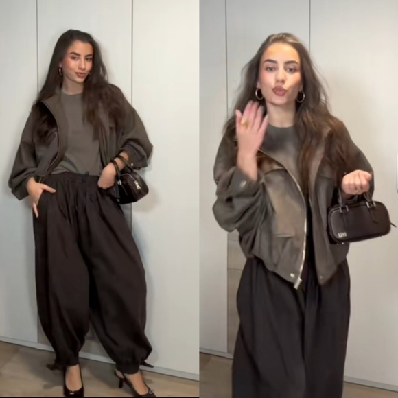 Zara Balloon Pants Bow Brown Size L - Picture 3 of 15